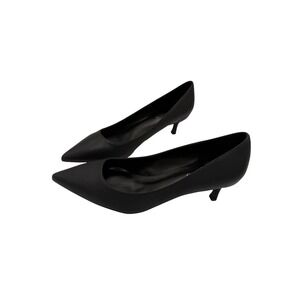 CAMSSOO Womens Black Pointed Toe Kitten Heel Pumps Size 39 Business Formal Shoes